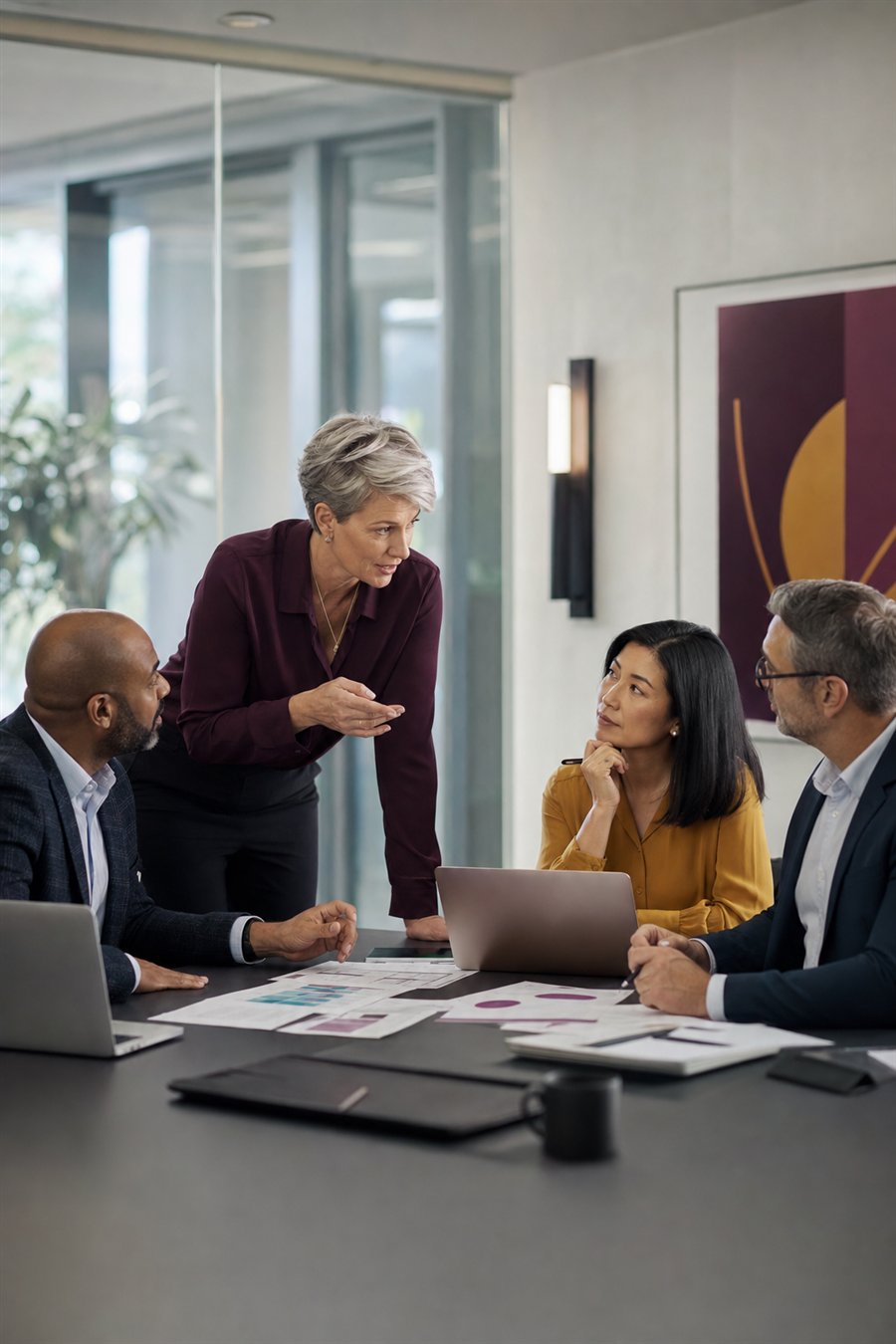 Healthcare strategy leaders collaborating in a boardroom